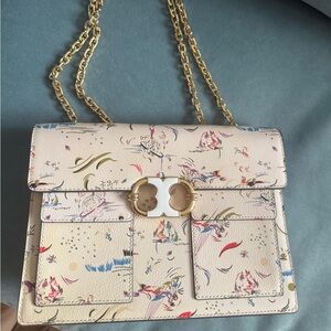 Tory Burch Print Cream/light pink Crossbody Bag with Gold Chain